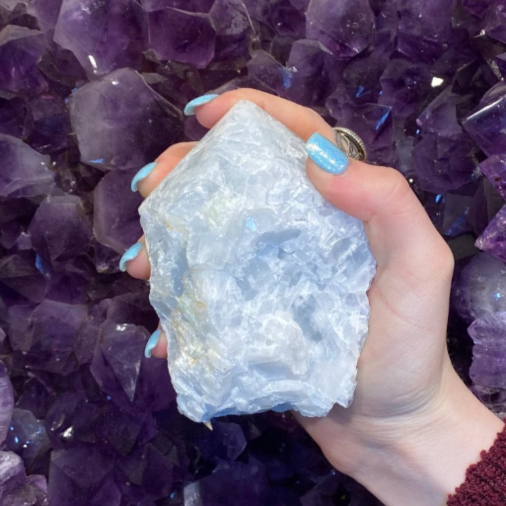 Blue Calcite Polished Point, Throat Chakra, Confidence Stone, Office Decor